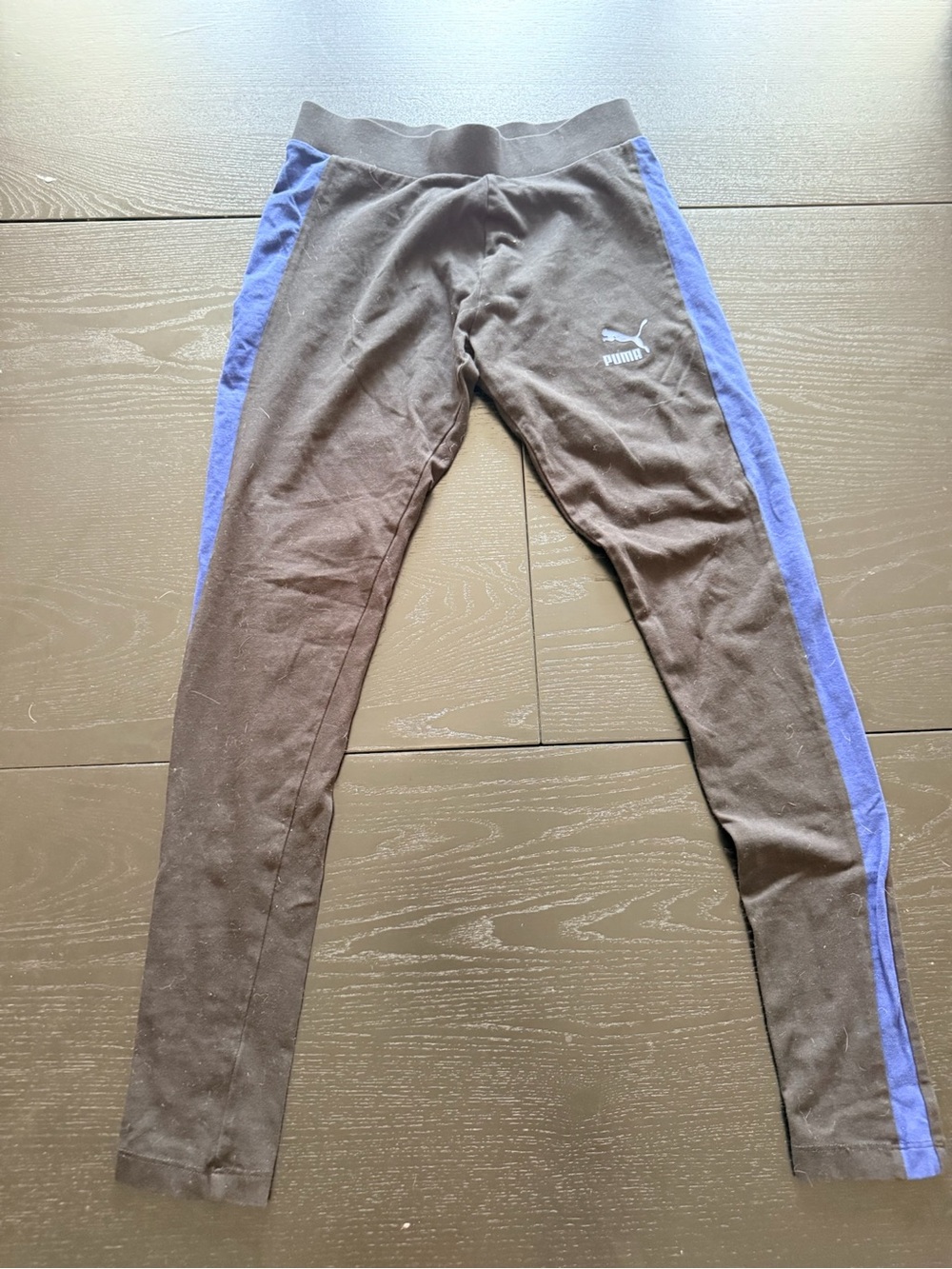 Puma Brown Leggings with Blue Side Stripes